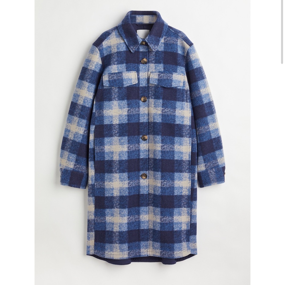 H&M Blue and Grey Plaid Coat